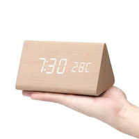 Wooden LED Clock with Voice Control - EcoClock-Brown triangle-State of Style