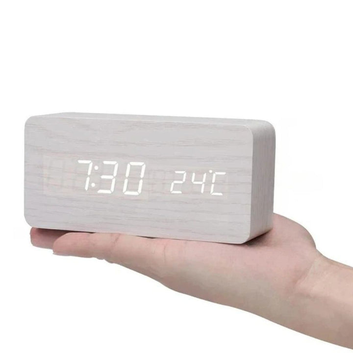 Wooden LED Clock with Voice Control - EcoClock-White block-shaped-State of Style