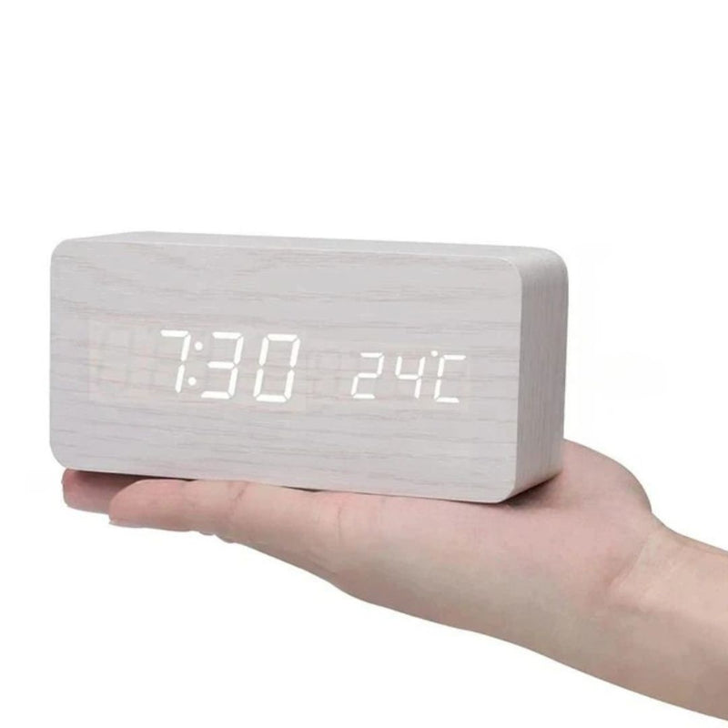 Wooden LED Clock with Voice Control - EcoClock-White block-shaped-State of Style