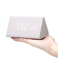 Wooden LED Clock with Voice Control - EcoClock-White triangle-State of Style