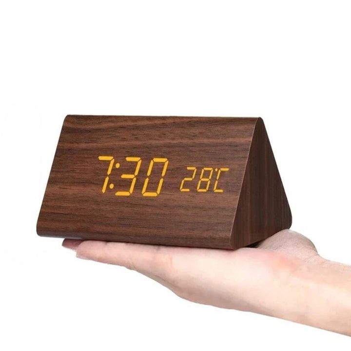 Wooden LED Clock with Voice Control - EcoClock-Wood triangle-State of Style