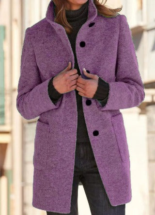 Wool Coat with Button Closure for Women - Eva-Lilac-S-State of Style