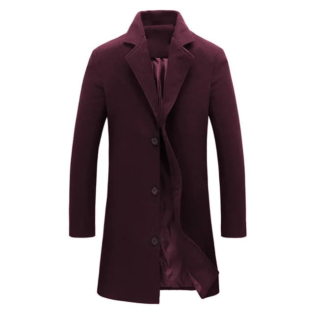 Woolen Men's Coat for Autumn and Winter - Tomas-Burgundy Red-M-State of Style