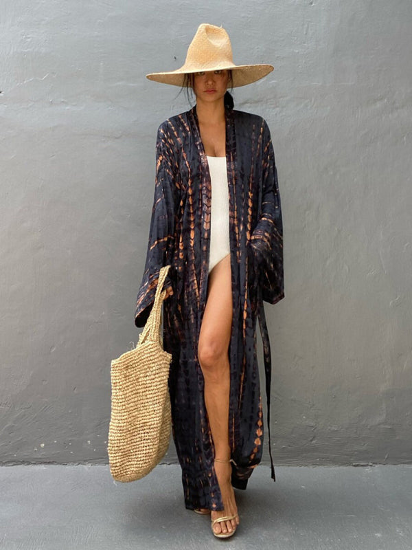 Woven kimono with tie belt – Leona-Black-One size fits all-State of Style