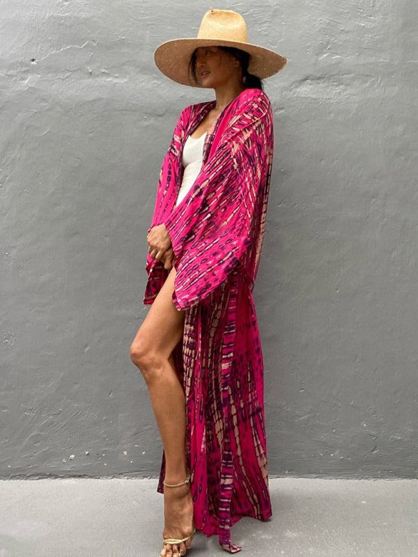 Woven kimono with tie belt – Leona-Pink-One size fits all-State of Style