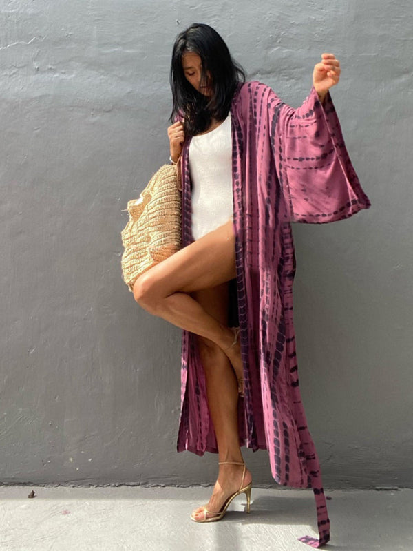 Woven kimono with tie belt – Leona-Pink-One size fits all-State of Style