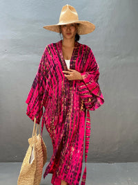 Woven kimono with tie belt – Leona-Pink-One size fits all-State of Style