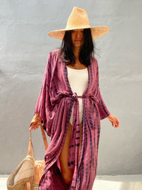 Woven kimono with tie belt – Leona-Pink-One size fits all-State of Style
