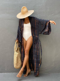 Woven kimono with tie belt – Leona-Pink-One size fits all-State of Style