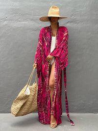 Woven kimono with tie belt – Leona-Pink-One size fits all-State of Style