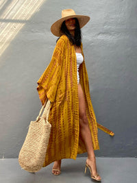 Woven kimono with tie belt – Leona-Pink-One size fits all-State of Style