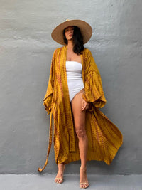 Woven kimono with tie belt – Leona-Pink-One size fits all-State of Style