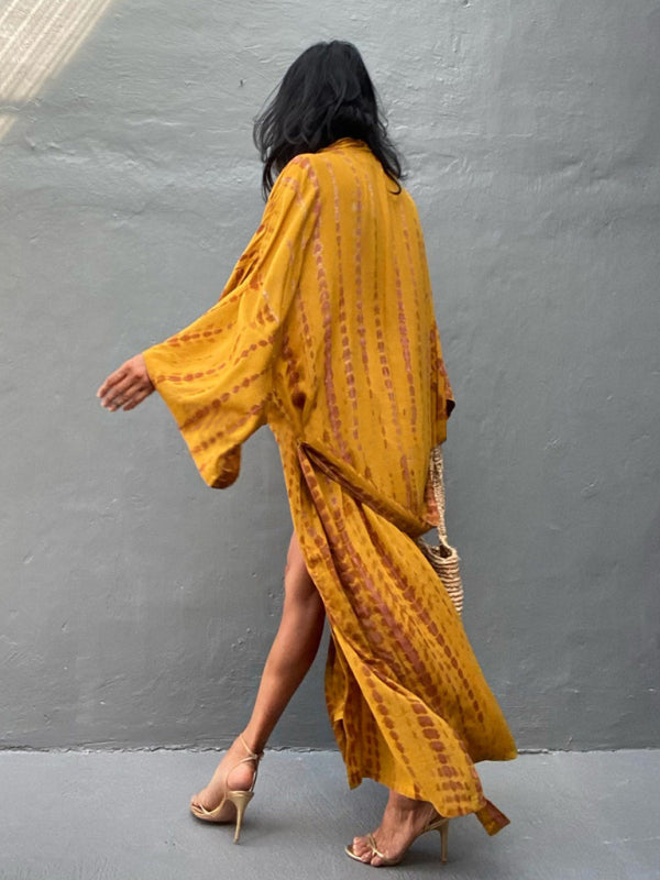 Woven kimono with tie belt – Leona-Pink-One size fits all-State of Style