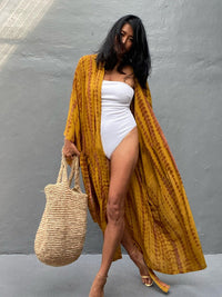 Woven kimono with tie belt – Leona-Pink-One size fits all-State of Style