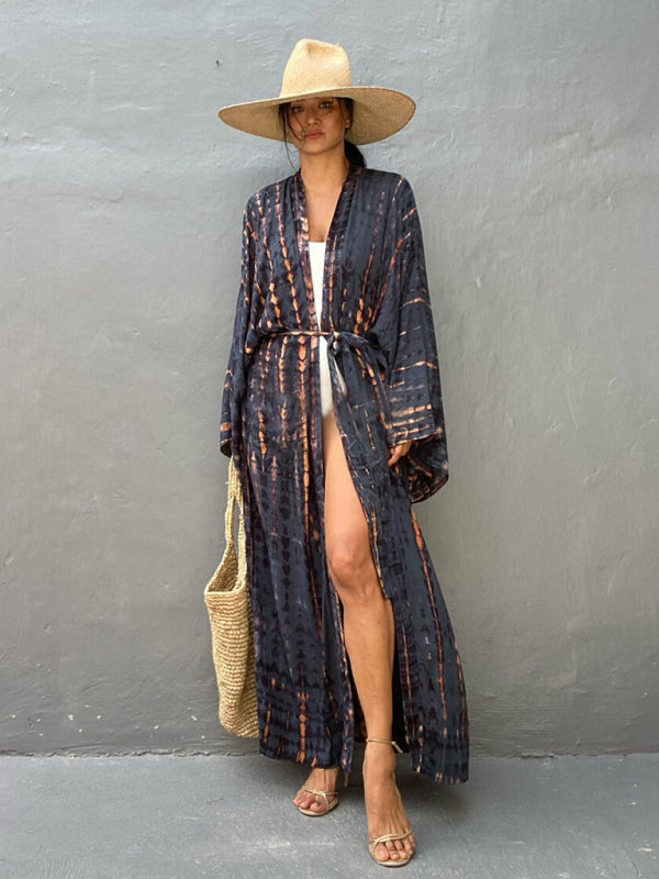 Woven kimono with tie belt – Leona-Pink-One size fits all-State of Style
