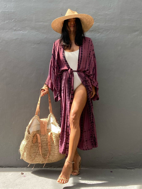 Woven kimono with tie belt – Leona-Pink-One size fits all-State of Style