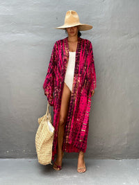 Woven kimono with tie belt – Leona-Red-One size fits all-State of Style