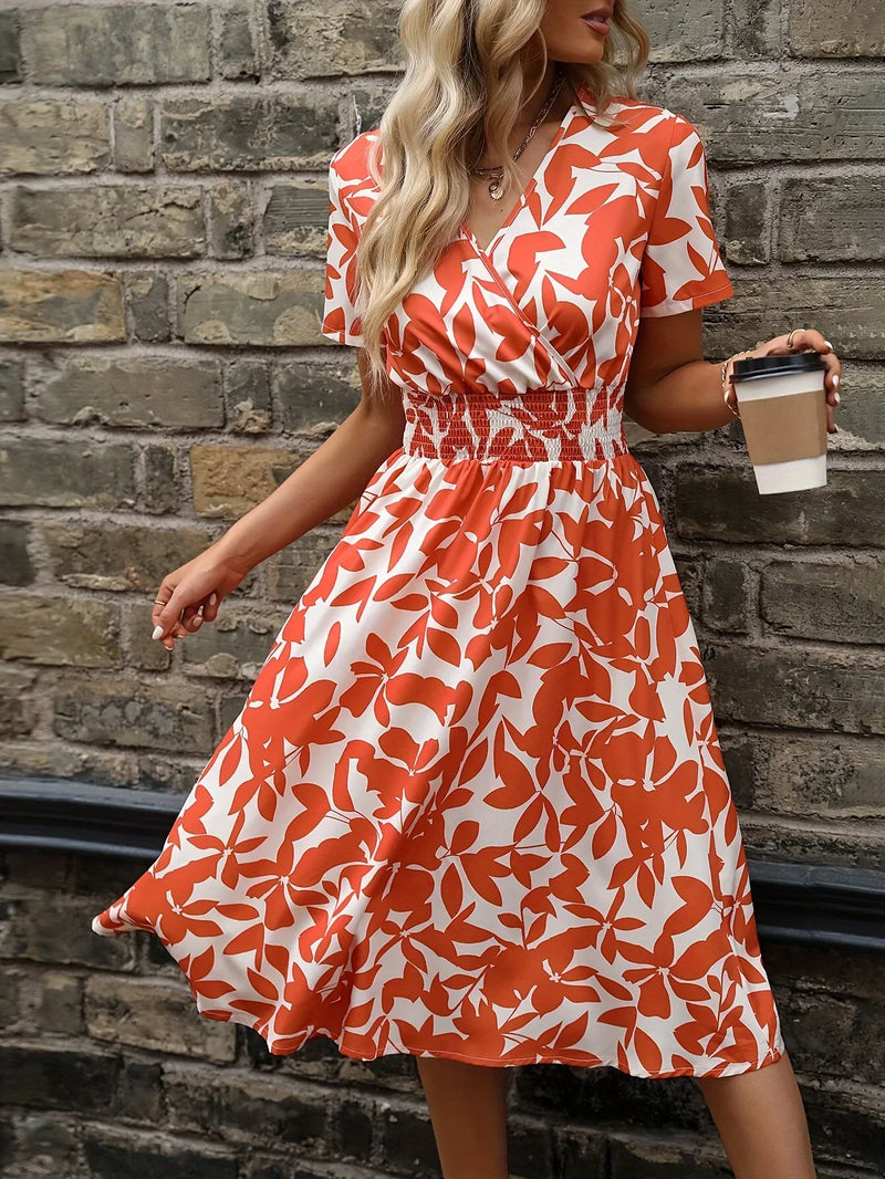 Wrap Dress with Floral Pattern | Livia | Fresh and Stylish-Orange Red-M-State of Style