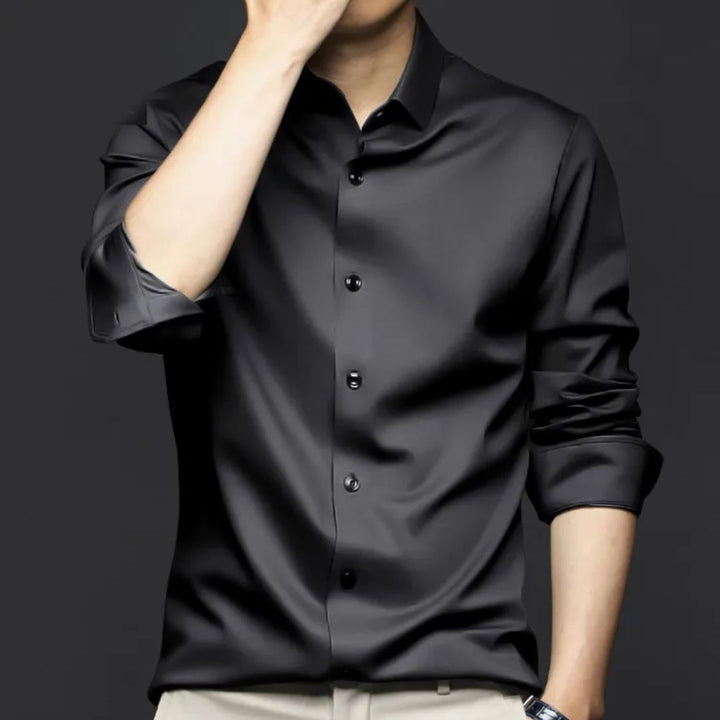 Wrinkle-Free Ice Silk Shirt Arnold – Elegant & Business Ready-Black-S-State of Style