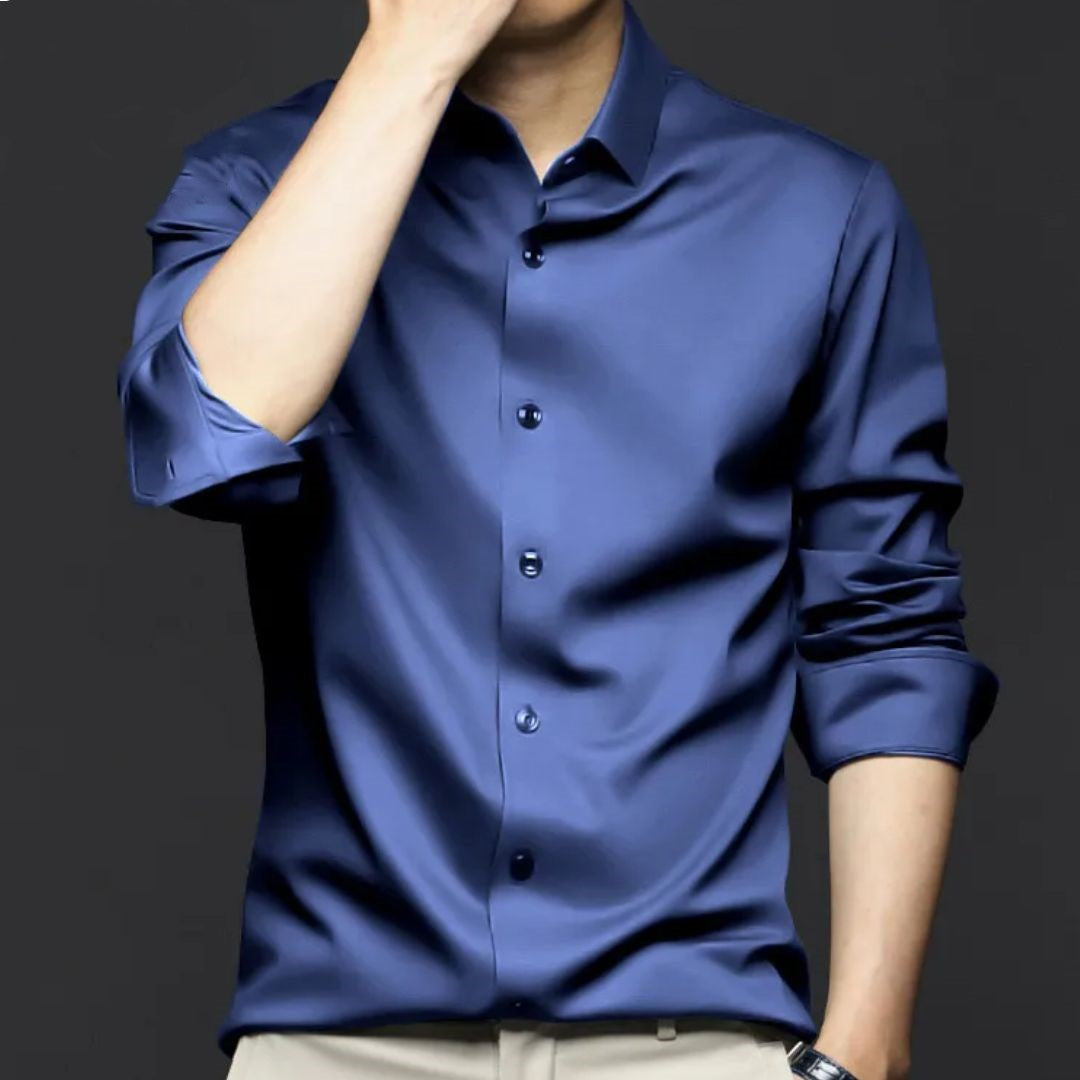 Wrinkle-Free Ice Silk Shirt Arnold – Elegant & Business Ready-Blue-S-State of Style