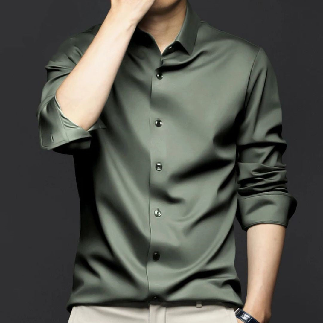 Wrinkle-Free Ice Silk Shirt Arnold – Elegant & Business Ready-Green-S-State of Style