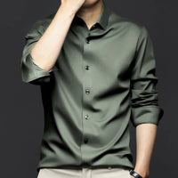 Wrinkle-Free Ice Silk Shirt Arnold – Elegant & Business Ready-Green-S-State of Style