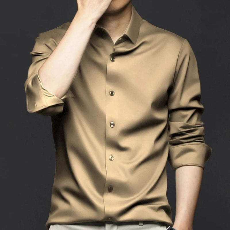 Wrinkle-Free Ice Silk Shirt Arnold – Elegant & Business Ready-Khaki-S-State of Style