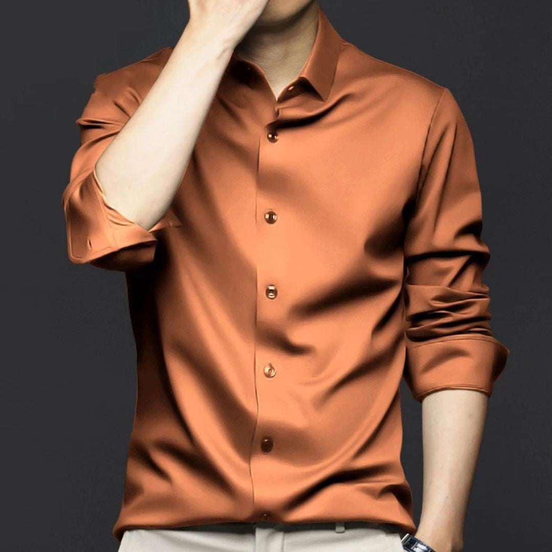Wrinkle-Free Ice Silk Shirt Arnold – Elegant & Business Ready-Orange-S-State of Style