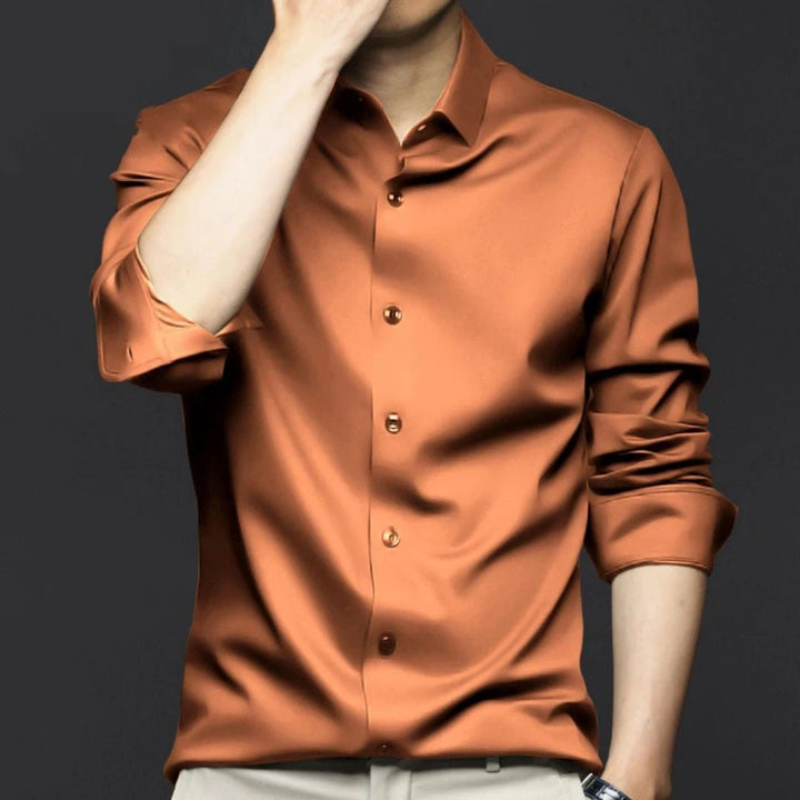 Wrinkle-Free Ice Silk Shirt Arnold – Elegant & Business Ready-Orange-S-State of Style