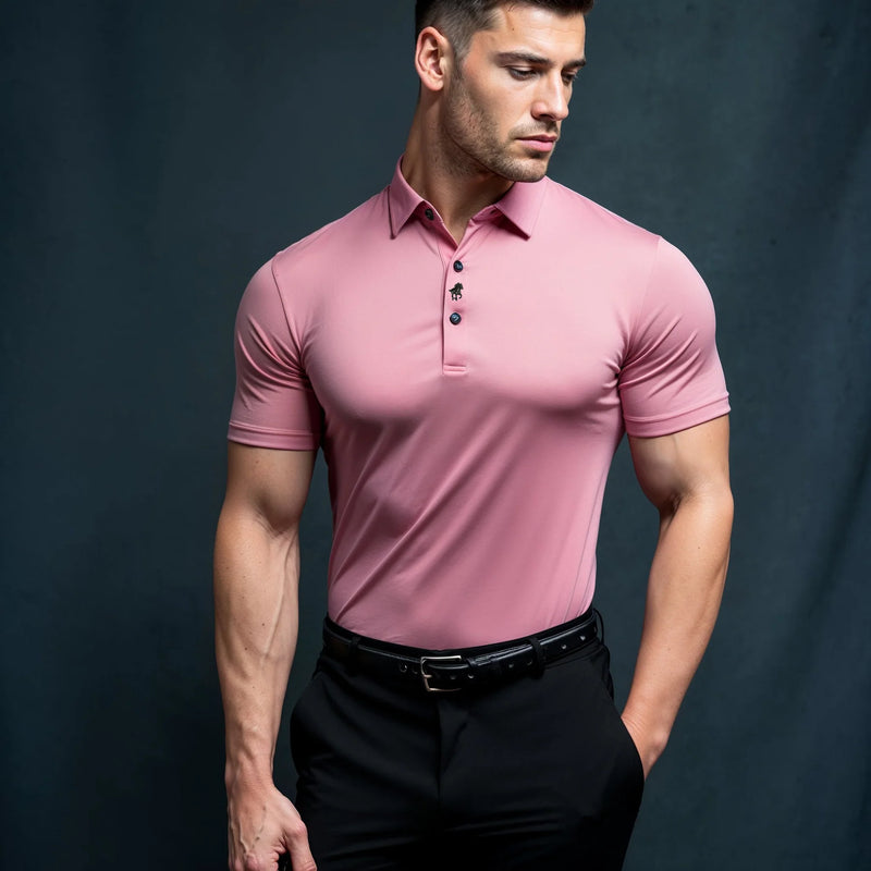 Wrinkle-Free Muscle Fit Polo Shirt | Durable-Salmon Pink-M-State of Style