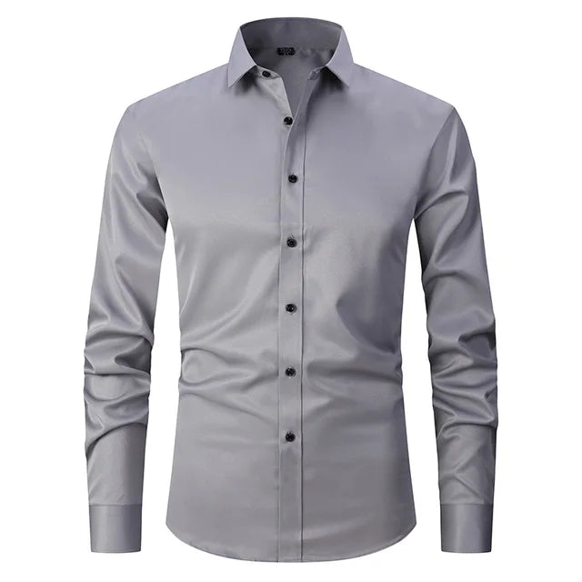Wrinkle-Free Stretch Men's Shirt - Noah-Grey-S-State of Style