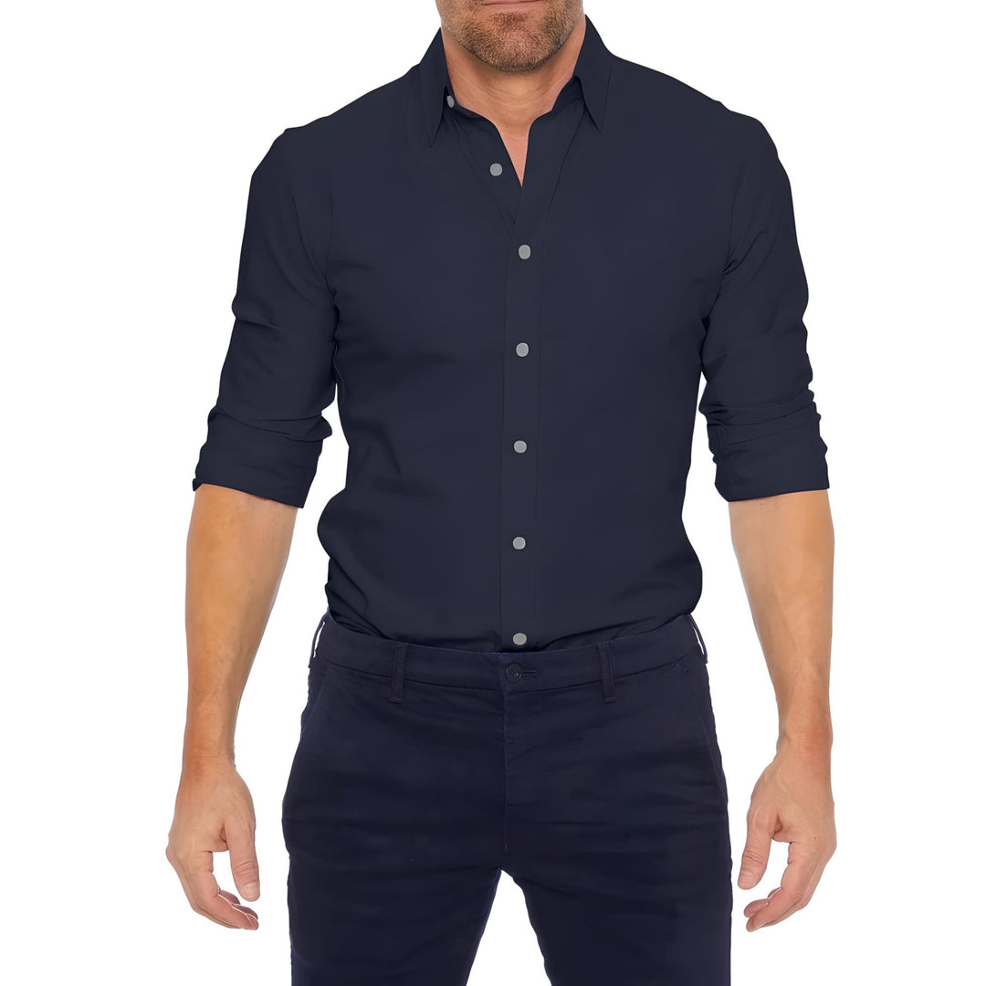 Wrinkle-Free Zip-Up Shirt - Oliver-Dark Blue-XS-State of Style