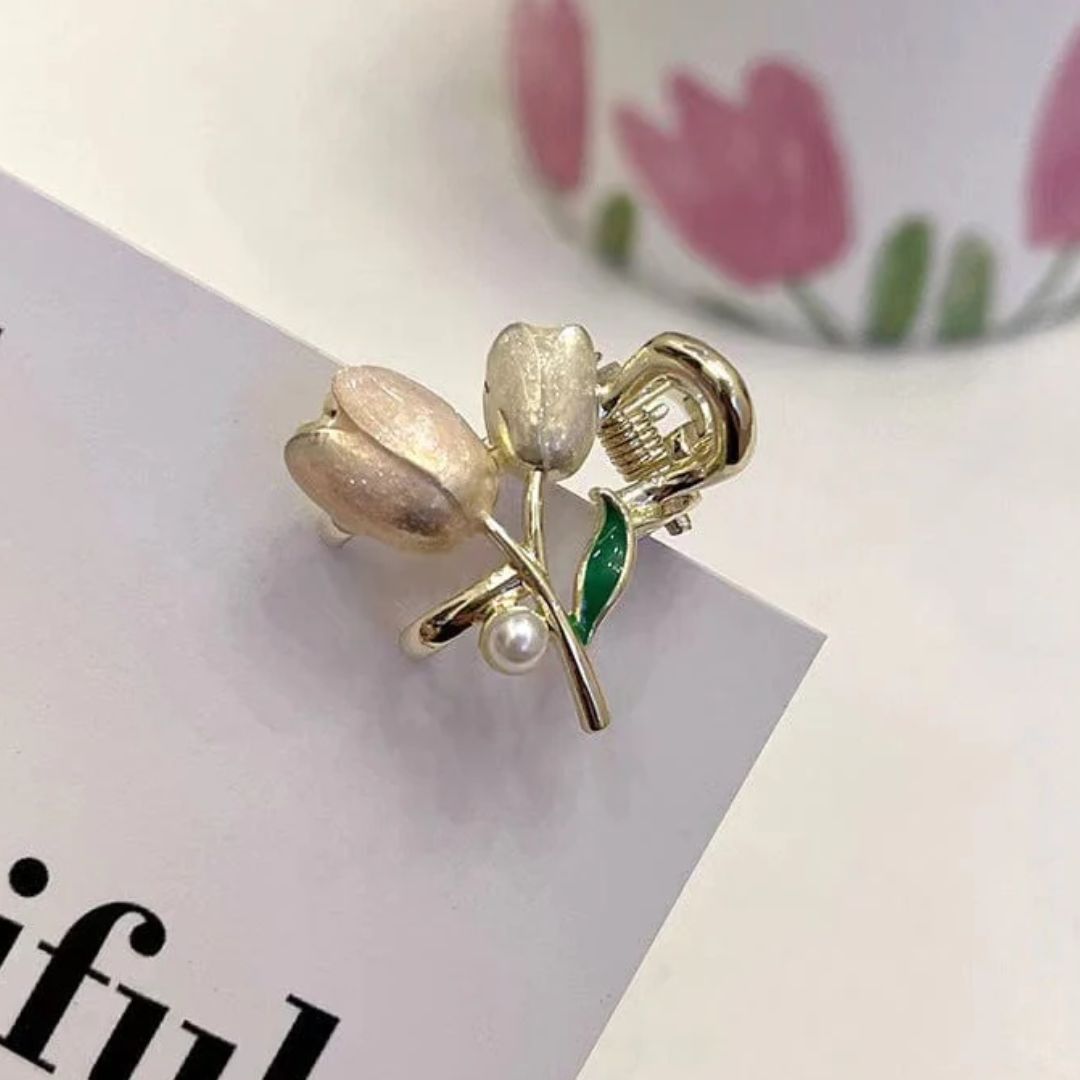 Xandra Traditional Hair Accessories – Elegant Flower Pearl Hair Clips-Pink-State of Style