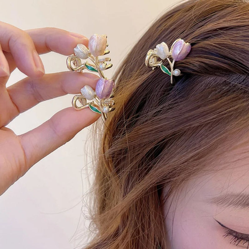 Xandra Traditional Hair Accessories – Elegant Flower Pearl Hair Clips-Pink-State of Style