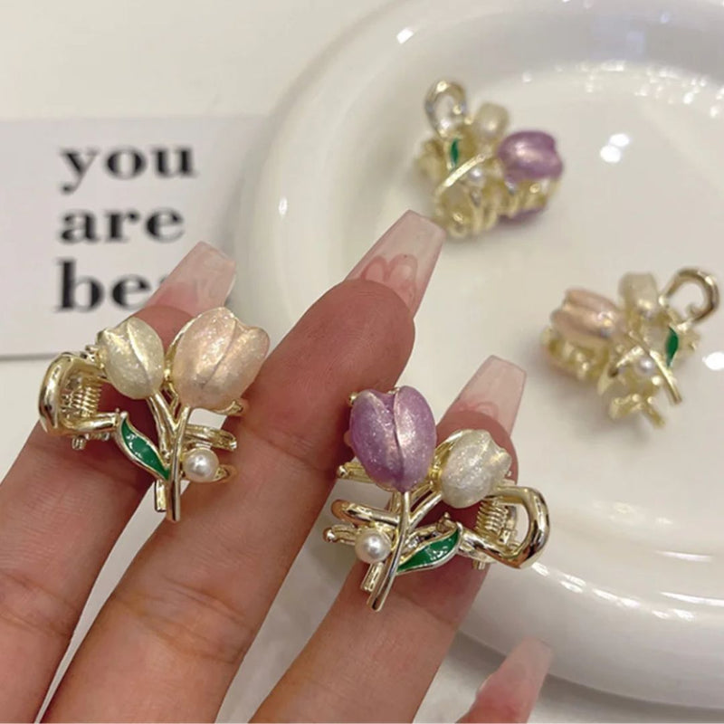 Xandra Traditional Hair Accessories – Elegant Flower Pearl Hair Clips-Pink-State of Style