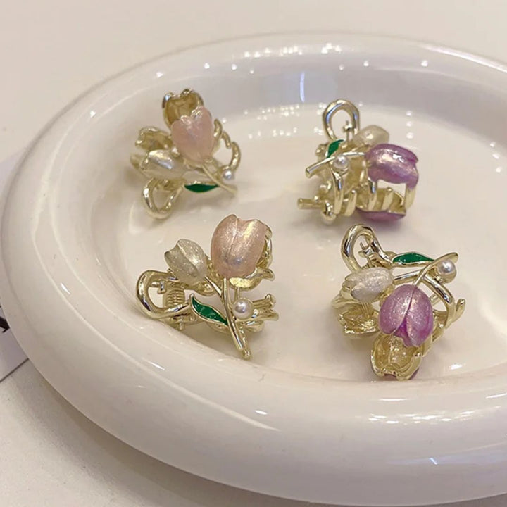 Xandra Traditional Hair Accessories – Elegant Flower Pearl Hair Clips-Pink-State of Style