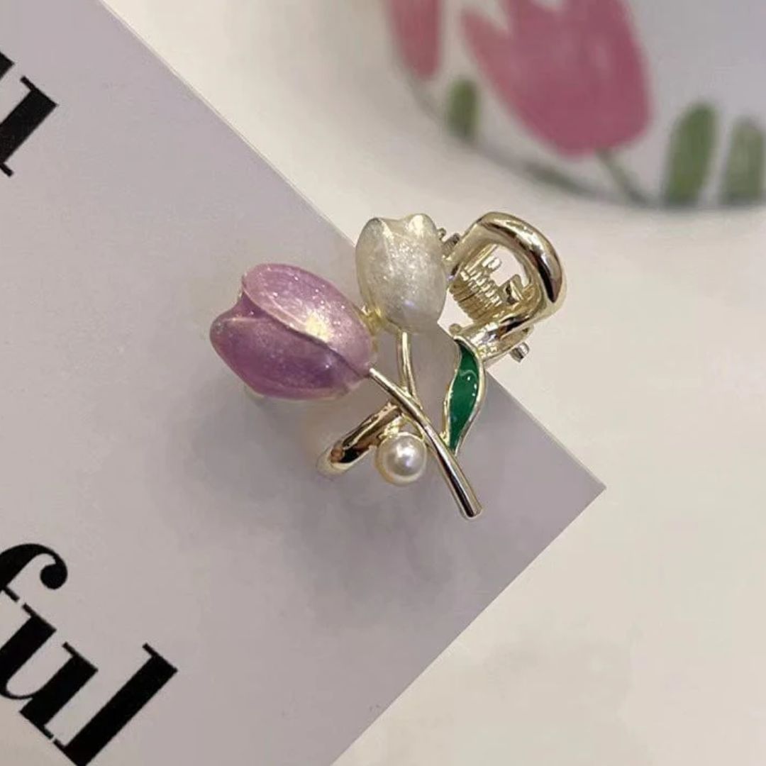 Xandra Traditional Hair Accessories – Elegant Flower Pearl Hair Clips-Purple-State of Style