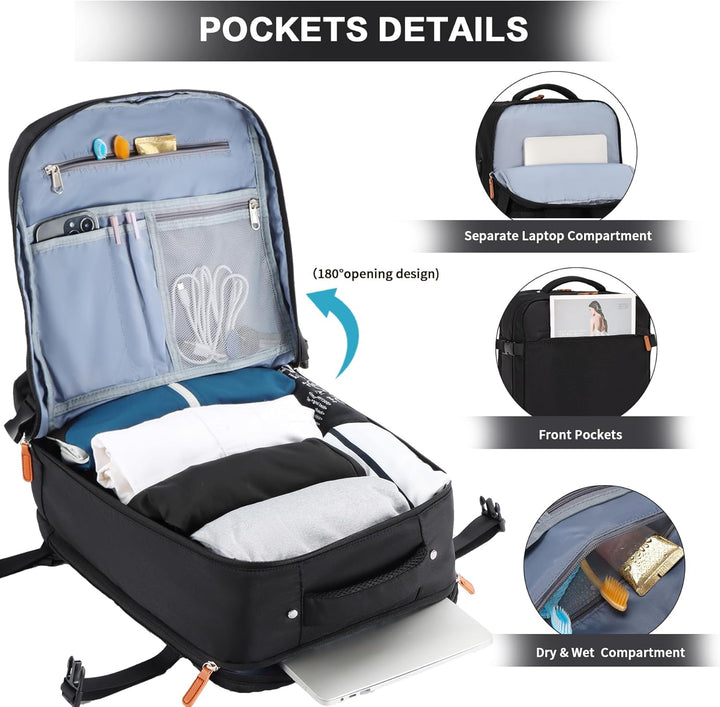 Carry-On Cabin Backpack with USB Port and Multiple Compartments