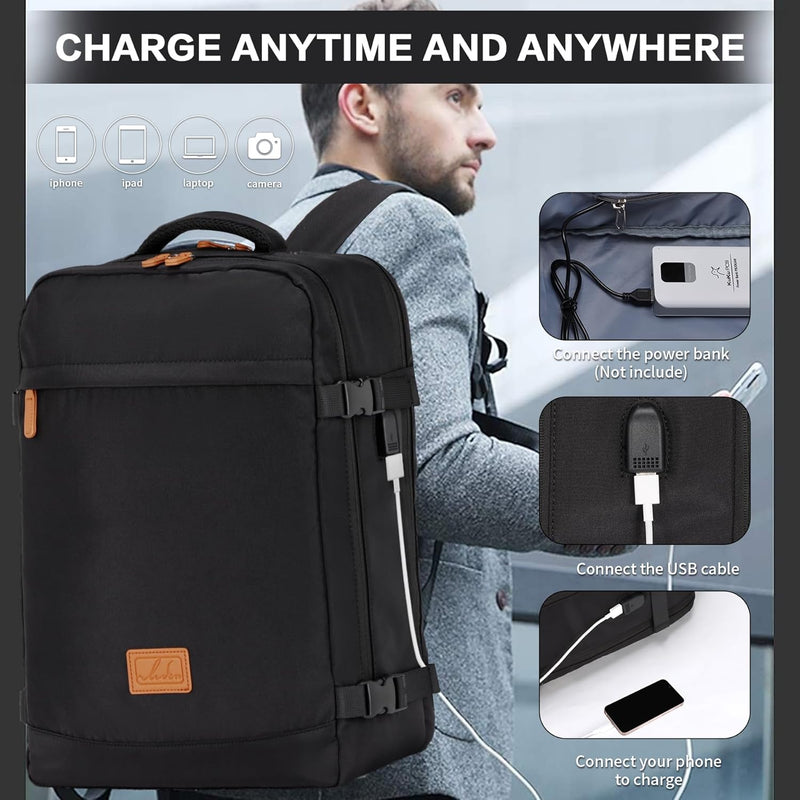 Carry-On Cabin Backpack with USB Port and Multiple Compartments