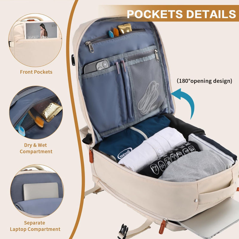 Carry-On Cabin Backpack with USB Port and Multiple Compartments