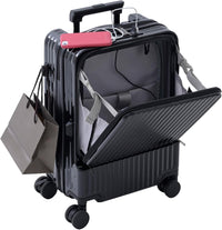 Front-Opening Carry-On Suitcase with USB Port and Drink Holder