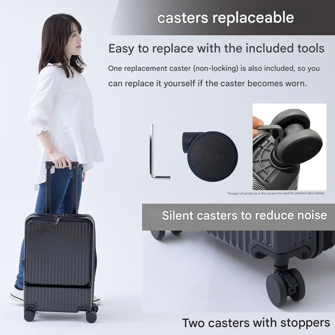 Front-Opening Carry-On Suitcase with USB Port and Drink Holder