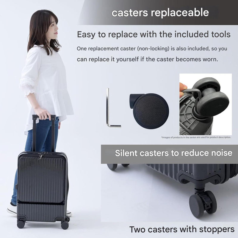 Front-Opening Carry-On Suitcase with USB Port and Drink Holder