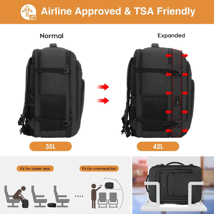 Expandable Carry-On Travel Backpack with Laptop Compartment