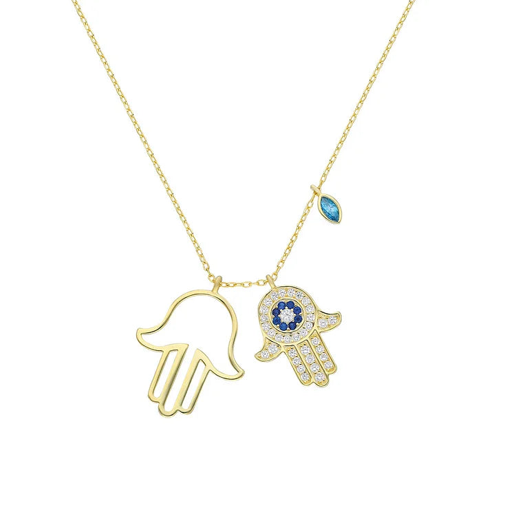 Yasmin Necklace with Hamsa Hand & Evil Eye-Gold-State of Style