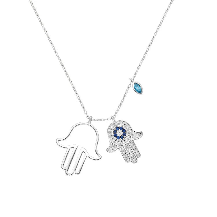 Yasmin Necklace with Hamsa Hand & Evil Eye-Silver-State of Style