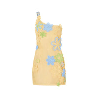 Yellow crocheted summer mini dress with floral embroidery for women – Nari-S-State of Style