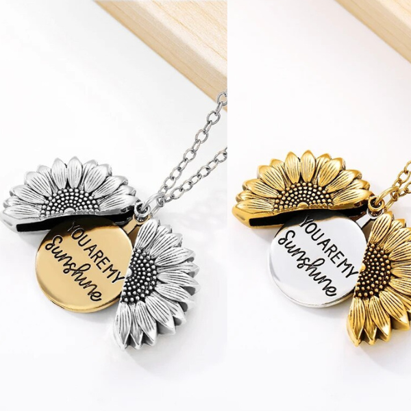 "You're My Sunshine" Sunflower Locket Necklace-1x Gold + 1x Silcer-State of Style