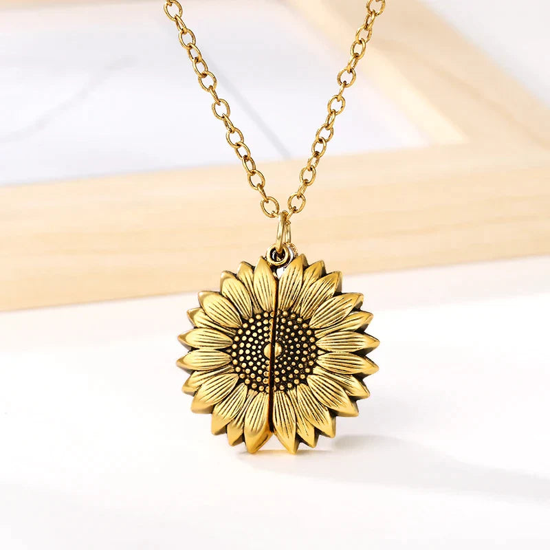 "You're My Sunshine" Sunflower Locket Necklace-2x Silver-State of Style