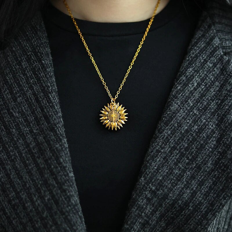 "You're My Sunshine" Sunflower Locket Necklace-2x Silver-State of Style